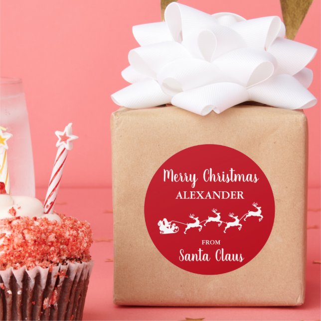 Sticker Rond Joyeux Noël du Père Noël AJOUTER LE NOM (Fête)