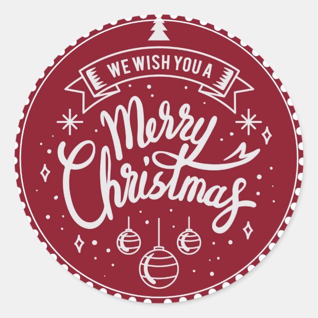 Sticker Rond Joyeux Noël Écriture Blanche sur Fond Rouge (Devant)