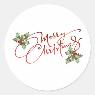 Sticker Rond Joyeux Noël écriture manuscrite dégradé rouge baie