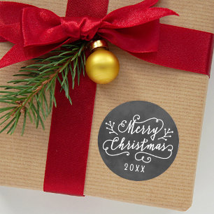 Sticker Rond Joyeux Noël écriture tableau noir rustique