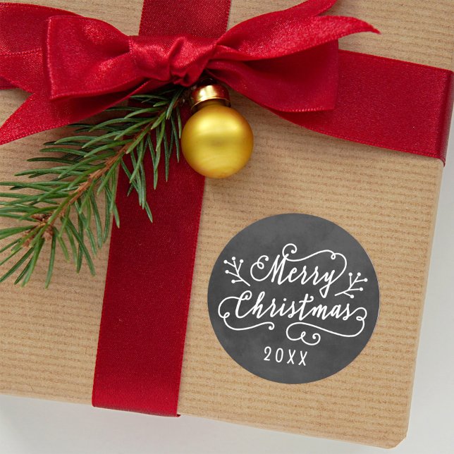 Sticker Rond Joyeux Noël écriture tableau noir rustique (Créateur téléchargé)