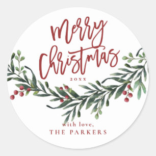Sticker Rond Joyeux Noël écriture végétation 
