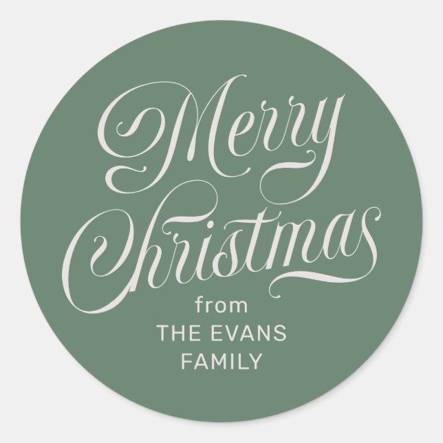 Sticker Rond Joyeux Noël élégant cadeau de fêtes vert (Devant)