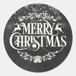Sticker Rond Joyeux Noël élégant Flocons de neige Tableau noir