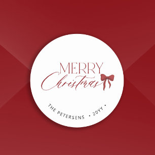 Sticker Rond Joyeux Noël élégant minimaliste ruban rouge vacanc
