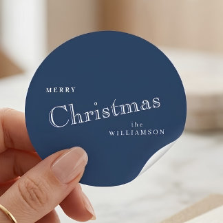 Sticker Rond Joyeux Noël Élégant Nom de Famille Personnalisé