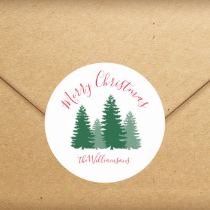 Sticker Rond Joyeux Noël Elegant Pine Cadeau personnalisé