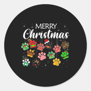 Sticker Rond Joyeux Noël Empreinte de Patte de Chien Buffalo Pl