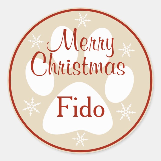 Sticker Rond Joyeux Noël Empreinte de patte Snowflakes Nom de l (Devant)