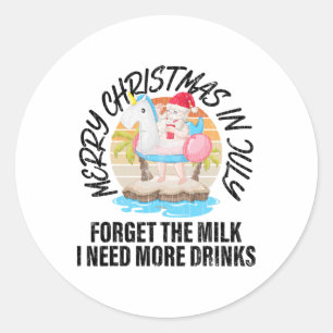 Sticker Rond Joyeux Noël en Juillet Drôle de Père Noël Plage Ha
