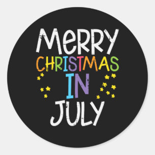 Sticker Rond Joyeux Noël En Juillet Étoiles Été Noël Hommes Fem