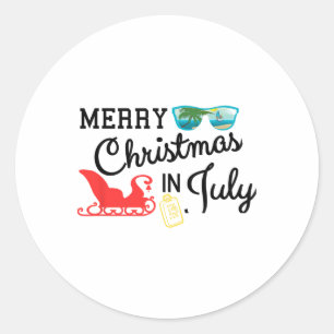 Sticker Rond Joyeux Noël en juillet sur la plage Santa mignon