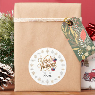 Sticker Rond Joyeux Noël en slovaque avec nom personnalisé