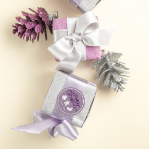 Sticker Rond Joyeux Noël encadré Arbre Nom Gold Smoky Purple