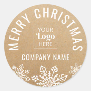 Sticker Rond Joyeux Noël Entreprise Logo Nom Kraft Look