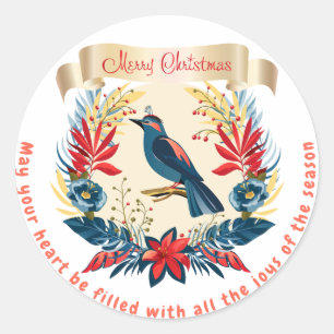 Sticker Rond Joyeux Noël et Bonne Année ! 20XX Oiseau bleu