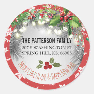 Sticker Rond Joyeux Noël et Bonne année Adresse de voeux