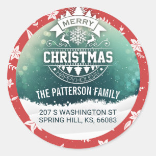 Sticker Rond Joyeux Noël et Bonne année Adresse de voeux