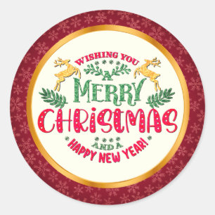Sticker Rond Joyeux Noël et Bonne Année Fête de fin d'année