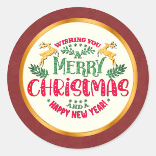 Sticker Rond Joyeux Noël et Bonne Année Fête de fin d'année