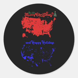 Sticker Rond Joyeux Noël Et Joyeuses Fêtes Carte Usa Festive