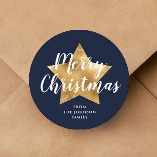 Sticker Rond Joyeux Noël étoile bleu marine élégante