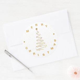 Sticker Rond Joyeux Noël étoile élégante minimaliste or blanc