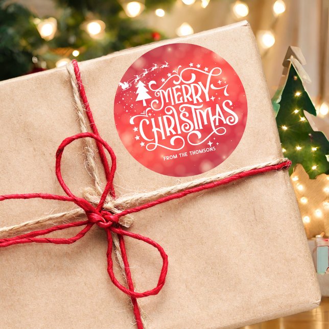 Sticker Rond Joyeux Noël étoilé rouge (Créateur téléchargé)