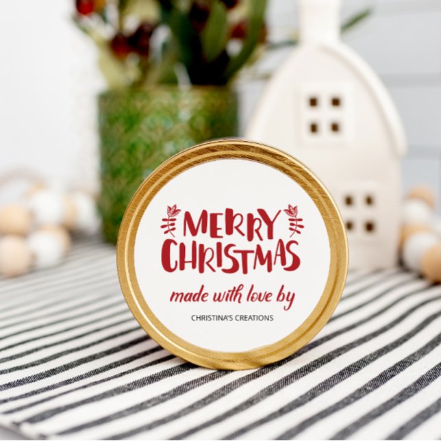 Sticker Rond Joyeux Noël Fabriqué avec Amour Rond Classique Aut (Créateur téléchargé)