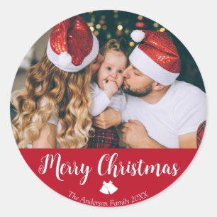 Sticker Rond Joyeux Noël famille photo texte