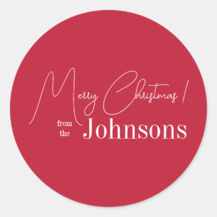 Sticker Rond Joyeux Noël Famille Rouge