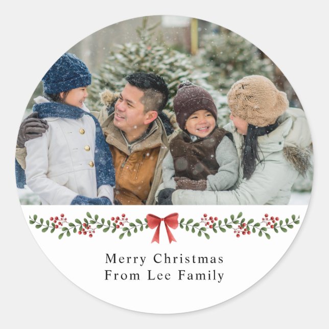 Sticker Rond Joyeux Noël Famille Une photo Noël Fête (Devant)