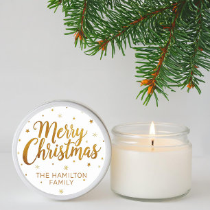 Sticker Rond Joyeux Noël Faux Gold Décontracté Script Flocon de