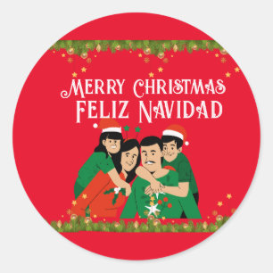 STICKER ROND JOYEUX NOËL FELIZ NAVIDAD CARTE