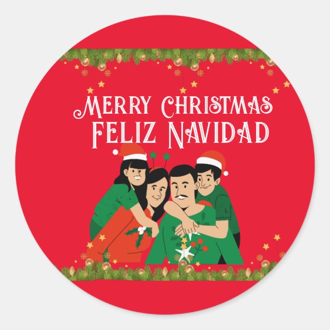 STICKER ROND JOYEUX NOËL FELIZ NAVIDAD CARTE (Devant)