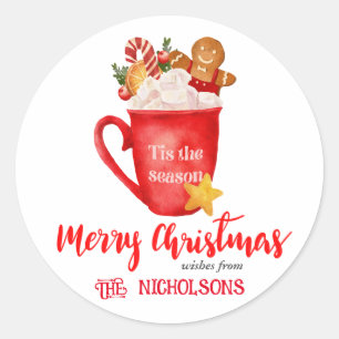 Sticker Rond Joyeux Noël Festif Marshmelllow Cup Cookie