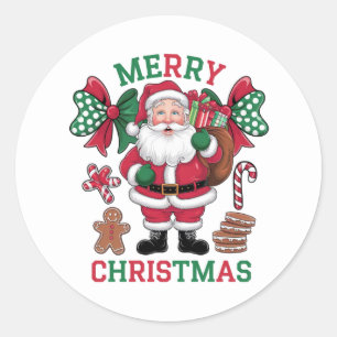 Sticker Rond Joyeux Noël Festif Père Noël