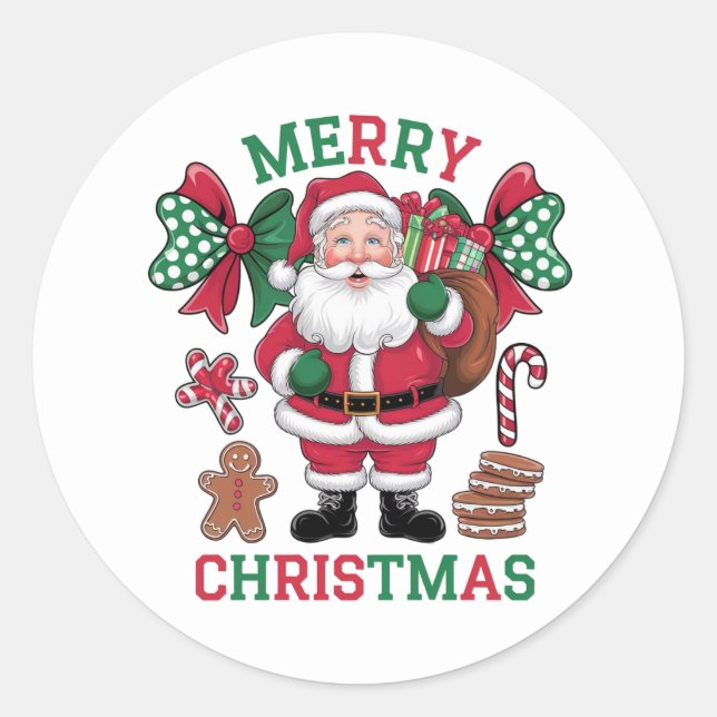 Sticker Rond Joyeux Noël Festif Père Noël (Devant)