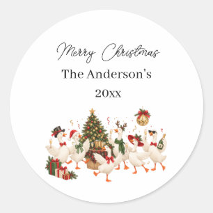 Sticker Rond Joyeux Noël Fête de famille d'oies aquarelle