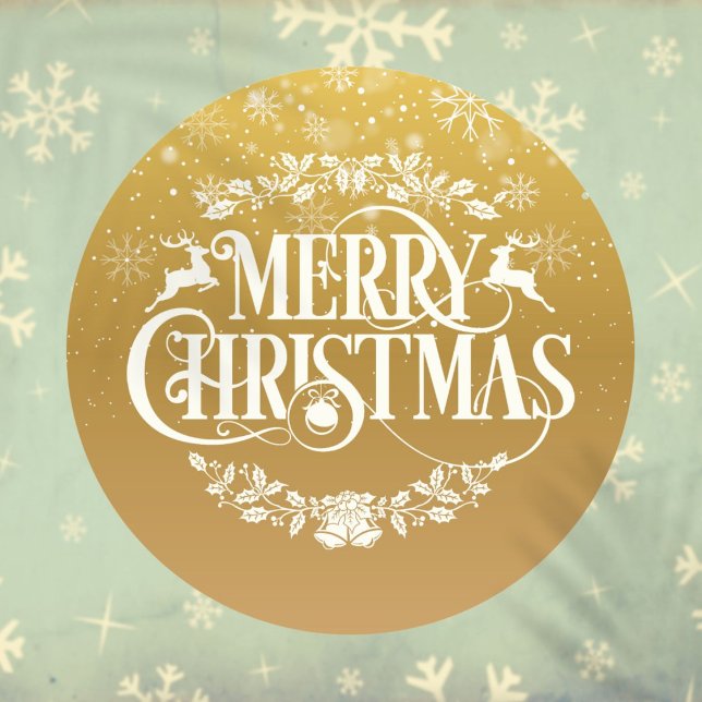 Sticker Rond Joyeux Noël flocons d'or (Gold Merry Christmas Snowflakes Classic Round Sticker)
