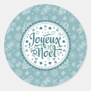 Sticker Rond Joyeux Noel français Joyeux Noël bleu blanc fun