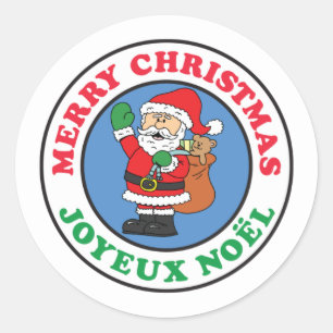 Sticker Rond Joyeux Noel French Christmas Père Noël
