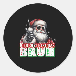 Sticker Rond Joyeux Noël Frère Pouce en l'air Détendu Père Noël
