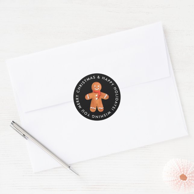 Sticker Rond Joyeux Noël Gingerbread Cookie Custom (Enveloppe)