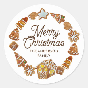 Sticker Rond Joyeux Noël Gingerbread Cookies