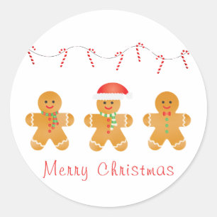 Sticker Rond Joyeux Noël Gingerbread Hommes