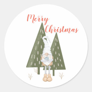 Sticker Rond Joyeux Noël Gnome Scandinave Arbres