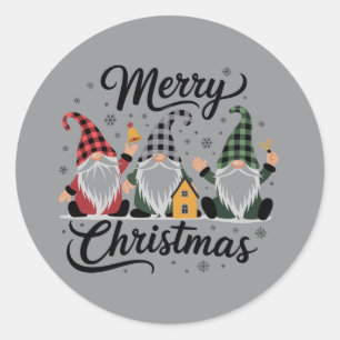 Sticker Rond Joyeux Noël Gnomes Mignon Noël Vacances Arbre
