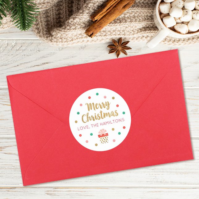 Sticker Rond Joyeux Noël Gold Script (A cute Merry Christmas sticker, great for gifts and envelope seals)