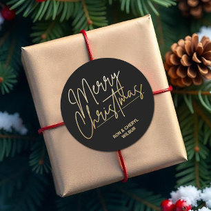 Sticker Rond Joyeux Noël Gold Script en noir